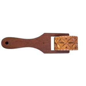 Vtg Wooden Rolling Press Floral Star Pattern Pastry Roller Antique Baking Cook